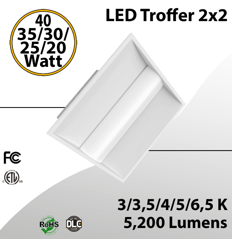 LED Troffer 2x2 20/25/30/35/40W Selectable and 30/35/40/50/65K 5200Lm
