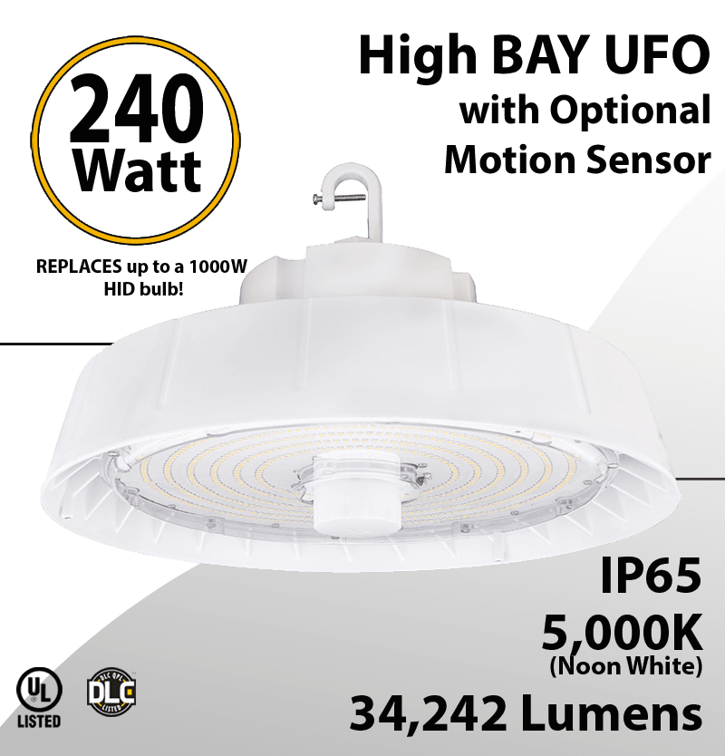 UFO Light LED High Bay 240W White - Optional Motion Sensor 34242Lm 5000K