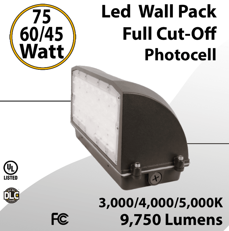 LED Wall Pack Lights Full Cut-Off 75/60/45W 3/4/5000K 9750Lm Photocell
