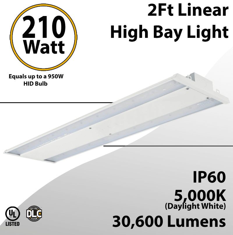 Industrial High Bay LED Light 210W, 30600 Lumens, 5000K 2ft.