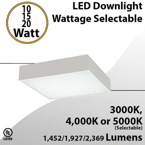 10-15-20W Selectable LED Square Down Light High Efficiency & Dimmable