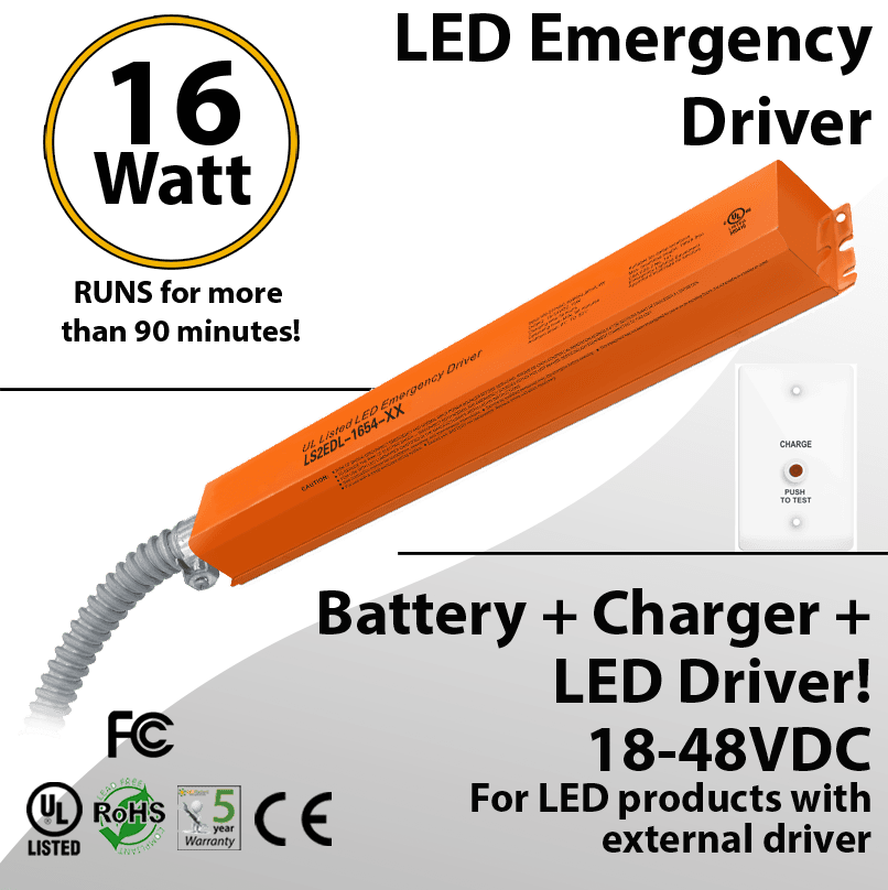LED Emergency Driver 20 Watt Field Installable UL 100-347VAC Output 175VDC