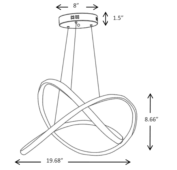 Modern LED Linear Swirl Pendant Chandelier Light - 30W CCT drawing