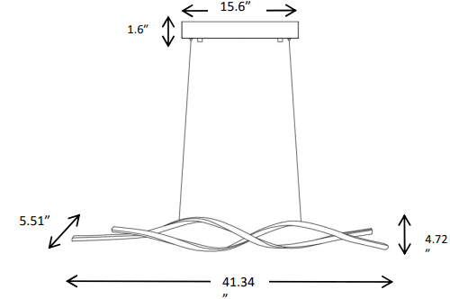 Modern LED Linear Wave Pendant Chandelier Light - 35W CCT drawing