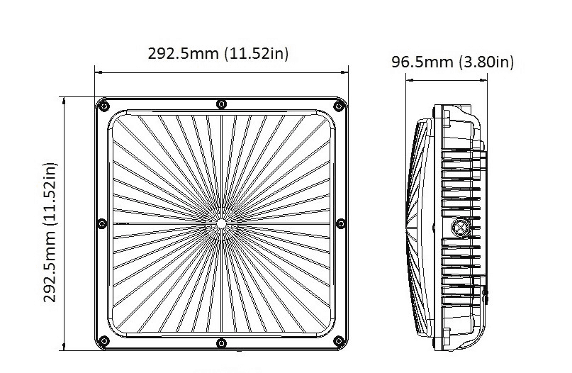Canopy Light Square 41 to 110W - 3000/4000/5000K - 16000Lm drawing