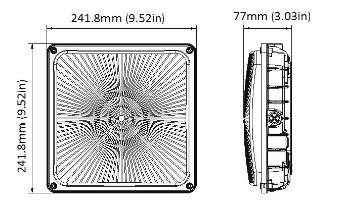 Canopy Light Square White Finish 24 to 60W - 3000/4000/5000K - 8000Lm drawing