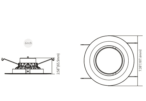 LED Gimbal Recessed Downlight Trim Retrofit 6" 16W 5CCT 1200Lm drawing