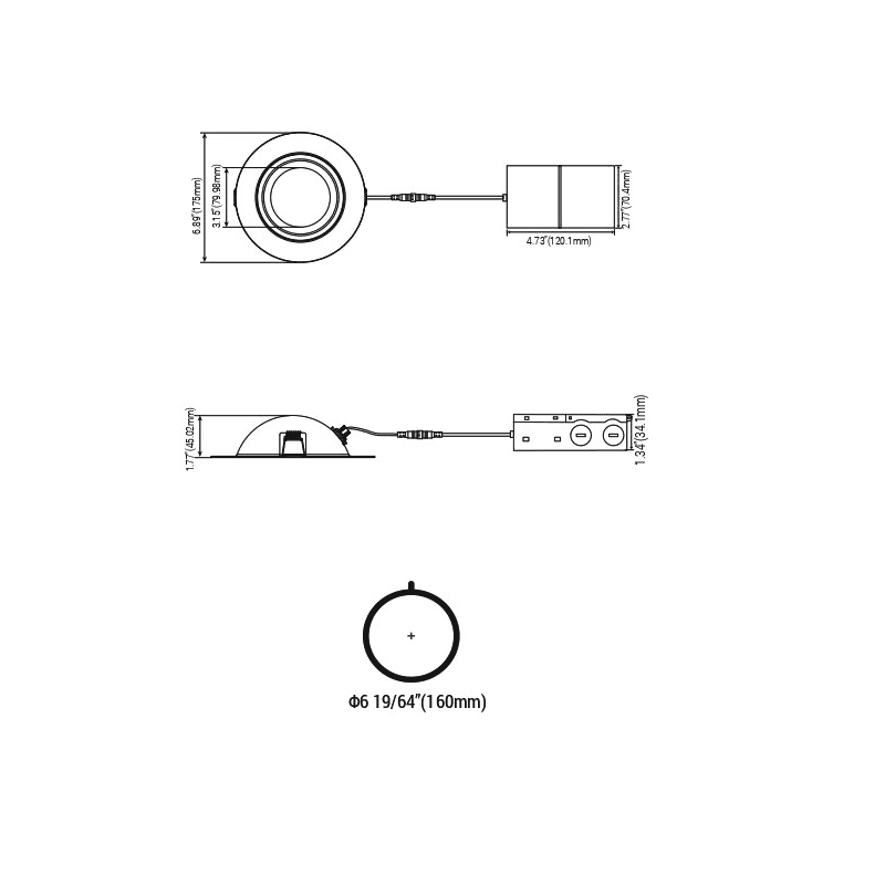 LED Gimbal Recessed Downlight 6" 12W 2700K to 5000K Triac Dimmable drawing