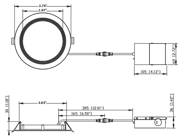 LED Baffle Recessed Downlight Round 3" 6W - Dimmable Lighting Solution drawing