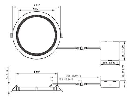 Round Downlight 8" 18W 1530Lm 5CCT Adjustable drawing