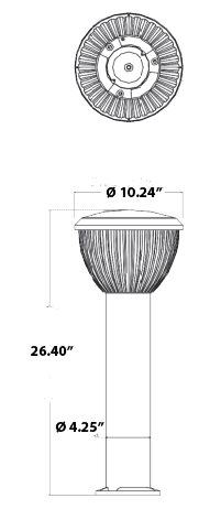 Bollard lights LED source included 26.40" X 10.24" 25W round drawing