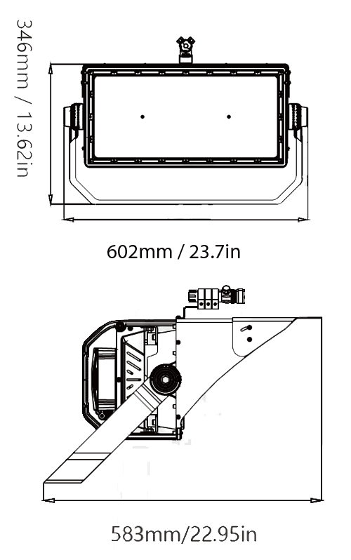LED Stadium Lights 650W 97500 lumens IP66 ETL DLC 277-480V drawing