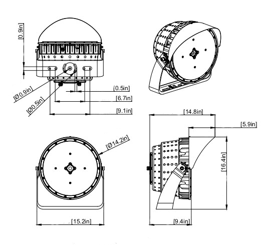 Stadium Lighting Tunable 600W 500W 400W 93000Lm IP66 drawing
