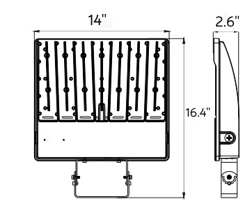 LED Flood Light Trunion 125W 150W 200W 250W 41500Lm 30K 40K 5000K drawing