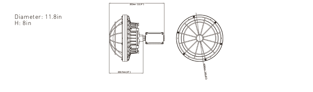 LED Explosion Proof Light Round Class 1 Div 2 80W 10400Lm drawing