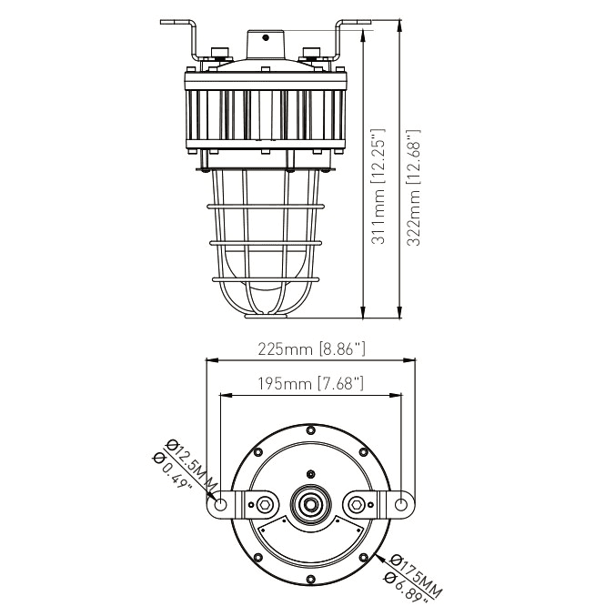 LED Light Jelly Jar Explosion Proof 40W 4400Lm Class 1 Div 1 drawing