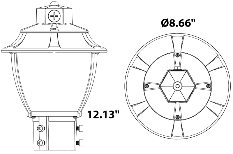 Post Top LED Garden Light 60W 48W 36W - 30K 40K 50K 9000Lm Photocell drawing