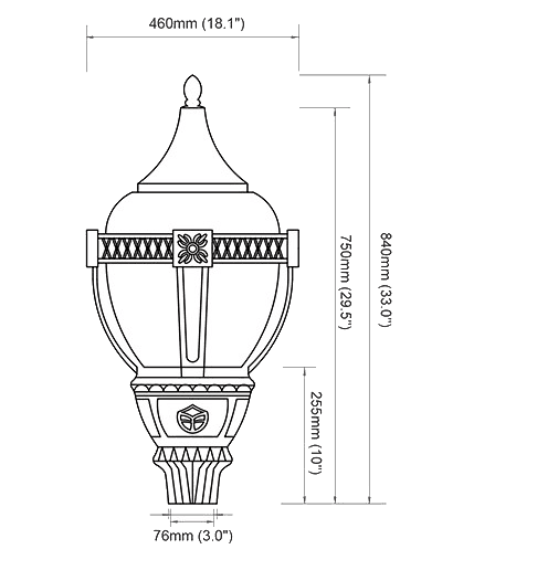 Post Top Acorn Decoration Light 60W 50W 30W 8400Lm 30/40/50K drawing