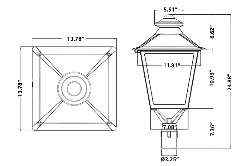 LED Post Light 30W 50W 60W LED Lantern Style 6596Lm 3000K 4000K 5000K Photocell drawing