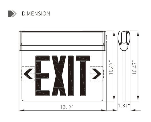 Exit Sign Edge-Lit Battery Backup Double Face Red drawing