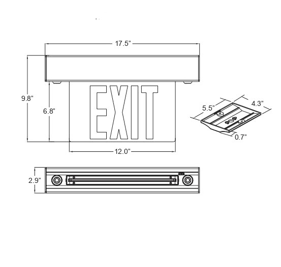 Exit Sign With Emergency Light 90M BackUp Red Letters drawing