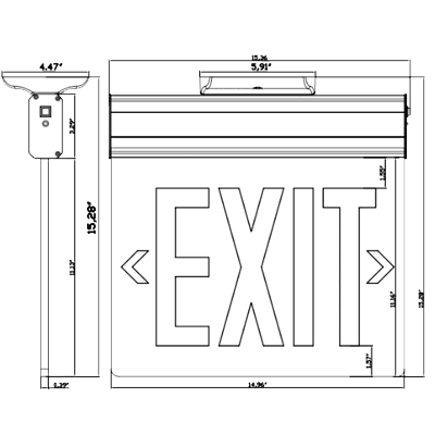 NYC Approved Red LED Exit Sign Light 90-Min Emergency Dual Voltage drawing