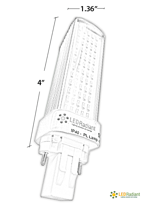 6W PL LED Bulb lamp 650Lm 2700K GX23 IP40 UL. Direct Line (Remove Ballast) drawing