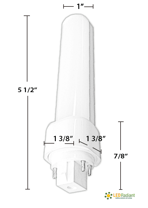 5W PL LED Lamp 500Lm 2700K Frosted Lens G24q IP40 UL. Ballast compatible drawing