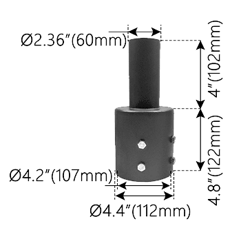 Light pole tenon reducer for 4" round pole to 2-3/8" drawing