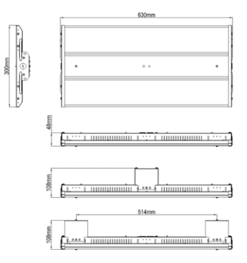 LED Linear High Bay Fixture 2Ft. 165W 22363 Lumens 5000K UL DLC drawing