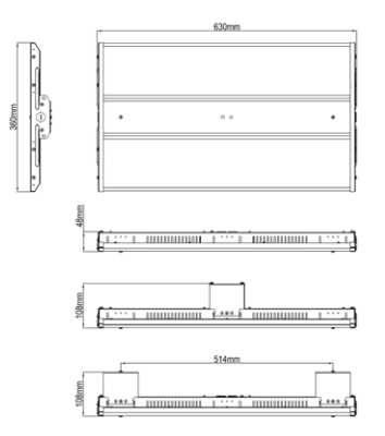 High Bay LED Light 2Ft. 220W 29950Lm 5000K Motion Sensor Ready drawing