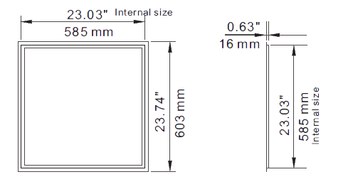 2x2 LED Frame Light 20W 30W or 40W up to 5200Lm 30K 40K 50K Dimmable drawing