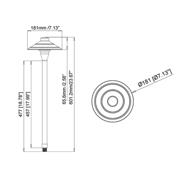 Solid Brass Path Light with Plastic Stake - Easy Installation Pathway Light drawing