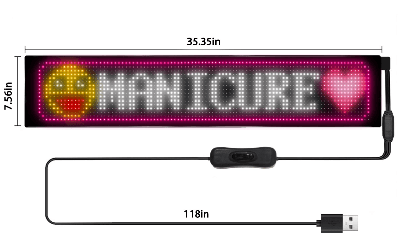 Programmable Led Light Sign Full Color 35inch x 8inch drawing