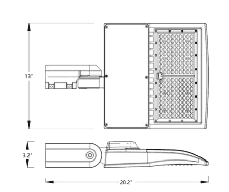 Street Light White fixture 150W 18939Lm 5000K UL IP65 DLC drawing