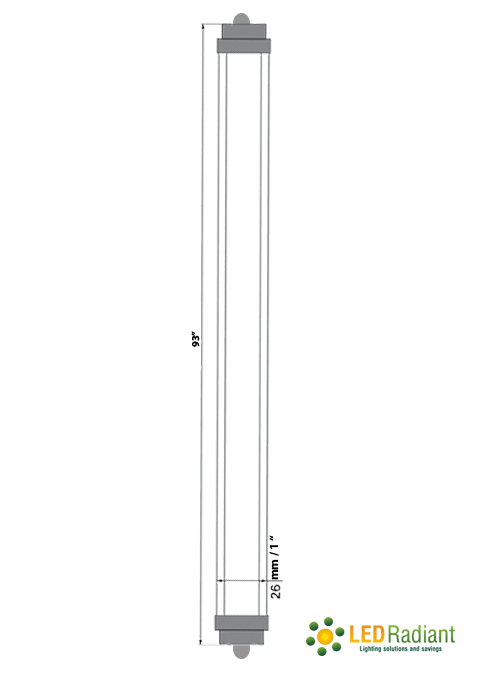 8 Ft. LED T8 Tube light 36W 4000Lm 5000K IP40 Clear Lens ETL drawing