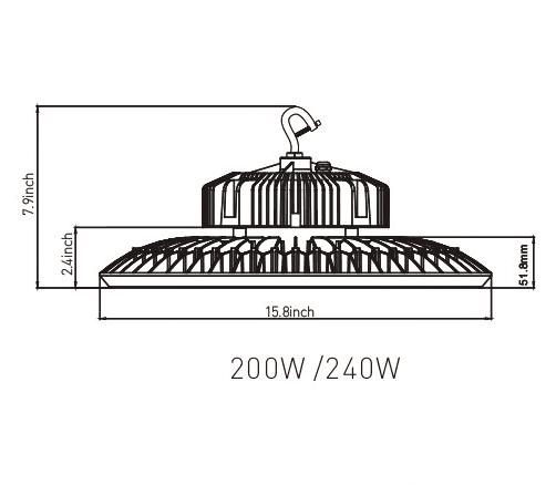 UFO LED Light 240/200/180W White Dimmable 43200Lm 5000K drawing
