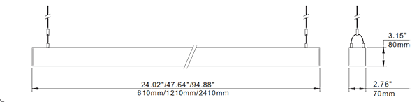 Linear Up-Down Light 50W, CCT Adjustable, White Finish, 0-10V Dimming - Modern LED Ceiling Fixture drawing