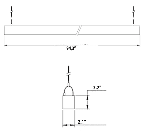 8FT LED Linear Light | Selectable CCT | 65W/75W/90W | Damp Rated drawing