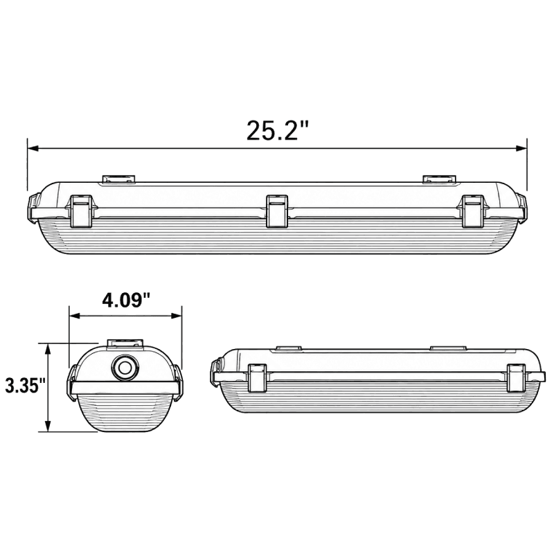 LED Vapor Tight Fixture 2FT 20W 2600Lm 3CCT IP66 Triac Dimmable drawing