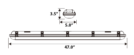 LED Vapor Tight Fixture 40 50 60W Plastic 7800 Lm 3000 4000 5000K IP65 UL drawing