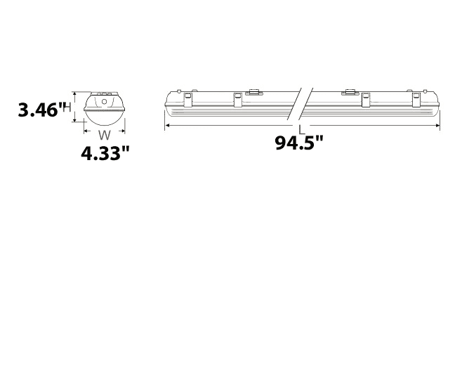 LED Vapor Tight Fixture 100W 80W 60W Plastic 16000 Lm 3/4/5K IP65 UL drawing