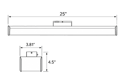 LED Vanity Light 25" 24W 1800Lm 5CCT Selectable Damp Rated drawing