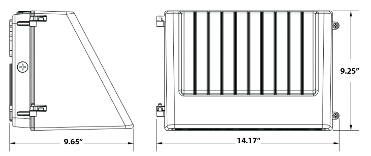 LED Wall Pack Lights 100W 13190 Lm DLC 5000K drawing