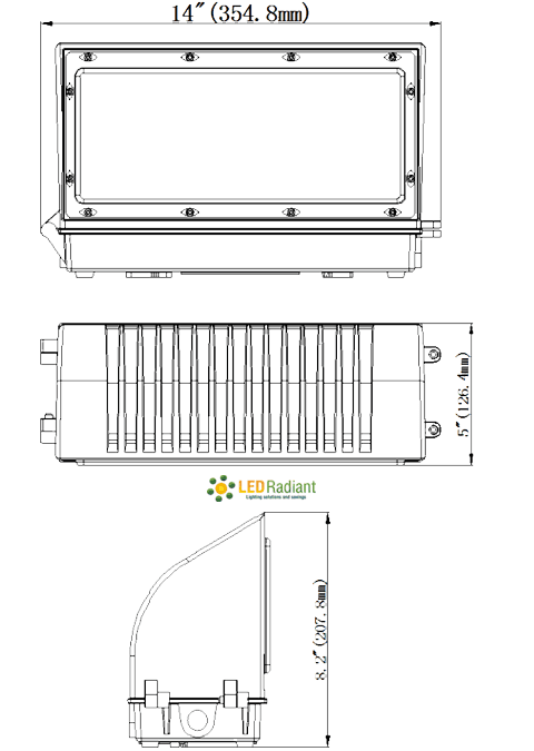 70W LED Full Cut off Wall Pack 7200 Lumens 5000K IP65 UL DLC drawing