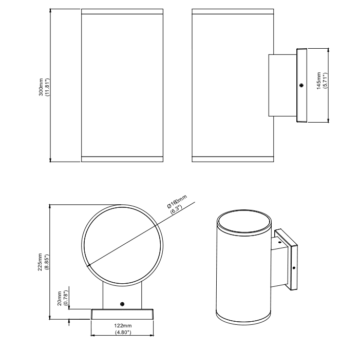 LED Outdoor Up and Down Wall Sconce RGBW 24W Remote Control 2400Lm drawing