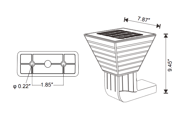 Solar Wall Mount Smart Light Control 5W 560Lm Piramid drawing