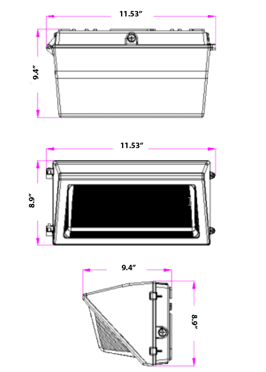LED Wall Pack Light with Photocell, 60W/80W/100W, 4000K/5000K drawing