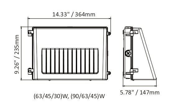 Full cut-off LED Wall Pack 30/45/63W 3000K/4000K/5000K w/Photocell drawing