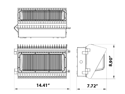 LED Wall Pack Light Half cut-off 80W 10950Lm DLC 5000K drawing